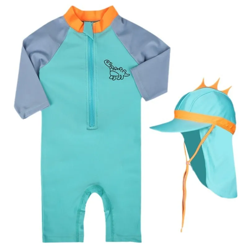 Baby Boys' and Girls' Long-Sleeved Dinosaur Swimsuit