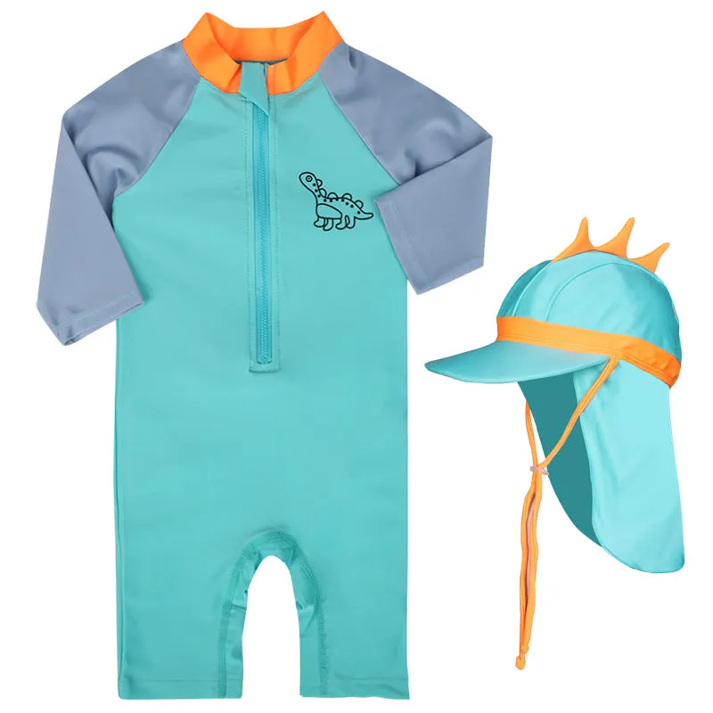 Baby Boys' and Girls' Long-Sleeved Dinosaur Swimsuit