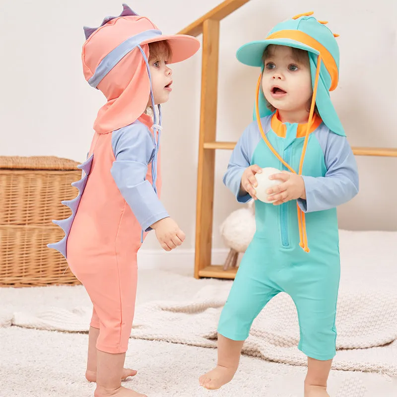 Baby Boys' and Girls' Long-Sleeved Dinosaur Swimsuit