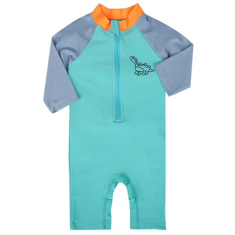 Baby Boys' and Girls' Long-Sleeved Dinosaur Swimsuit