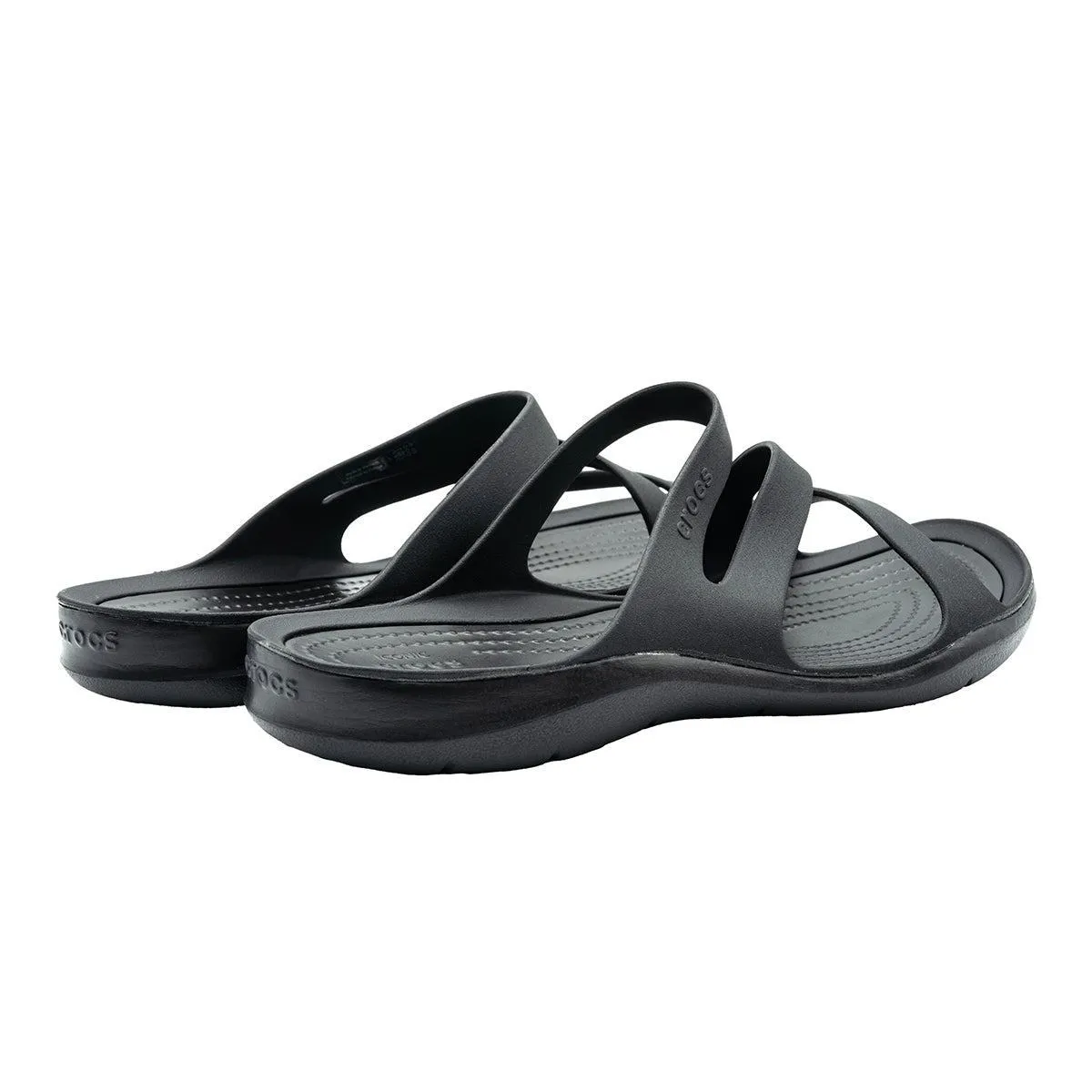 Crocs Swiftwater Gladiator Flat Sandals Rubber Black Colour For Women