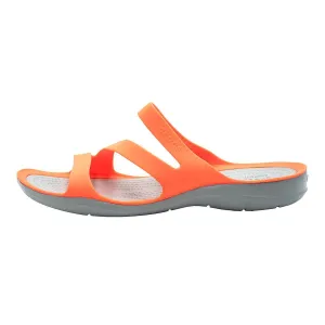 Crocs Swiftwater Gladiator Flat Sandals Rubber Orange Colour For Women