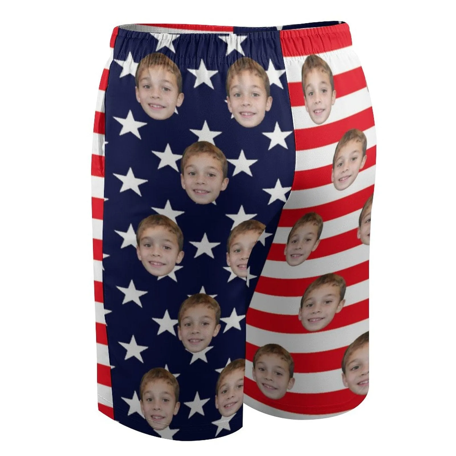 Custom Face American Flag Teen Beach Shorts