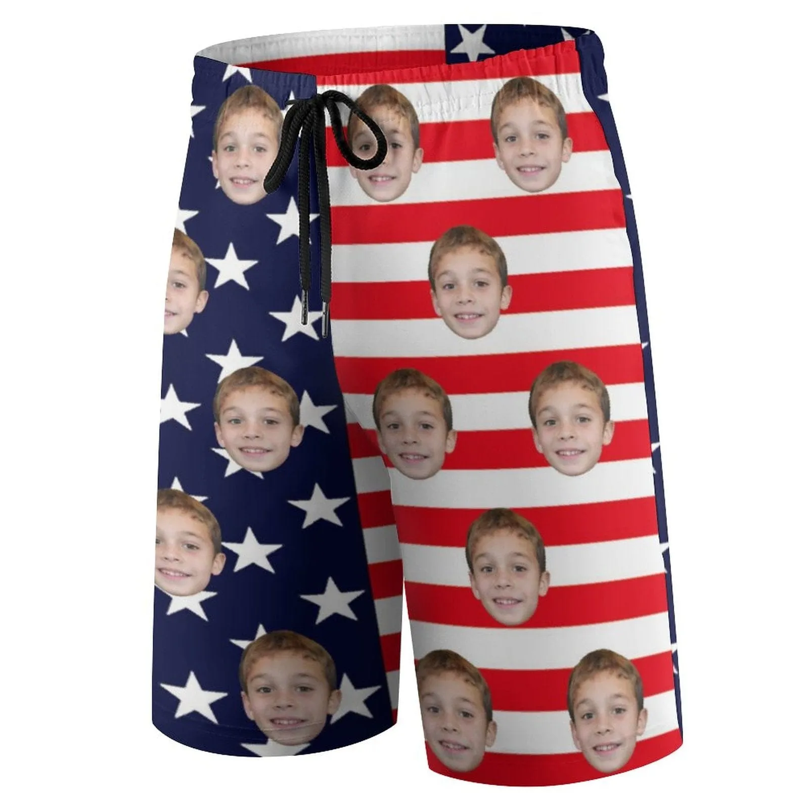 Custom Face American Flag Teen Beach Shorts