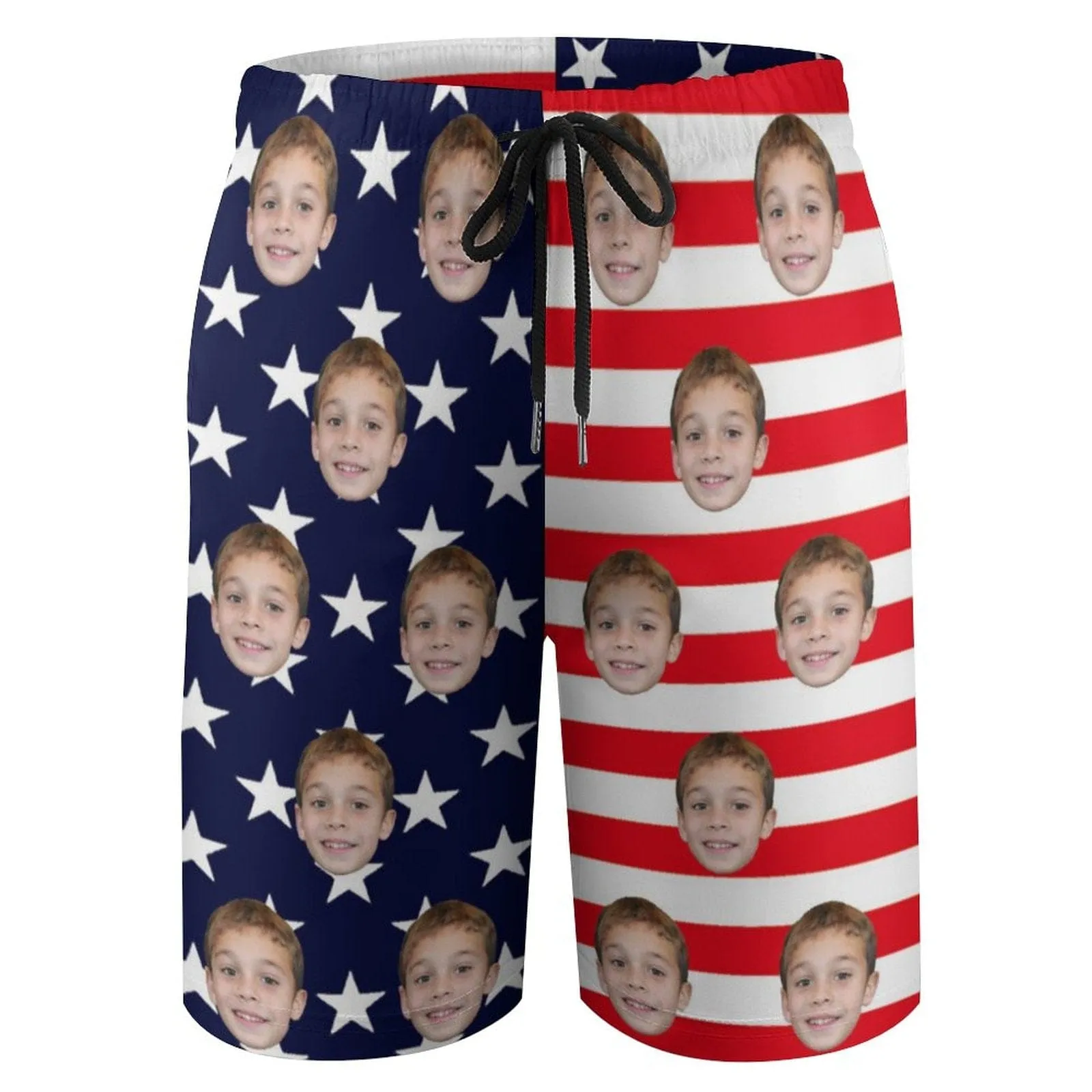 Custom Face American Flag Teen Beach Shorts