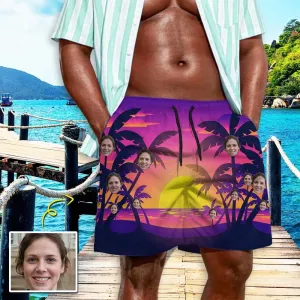 Custom Face Beauty Sunset Personalized Photo Men's Quick-drying Beach Shorts