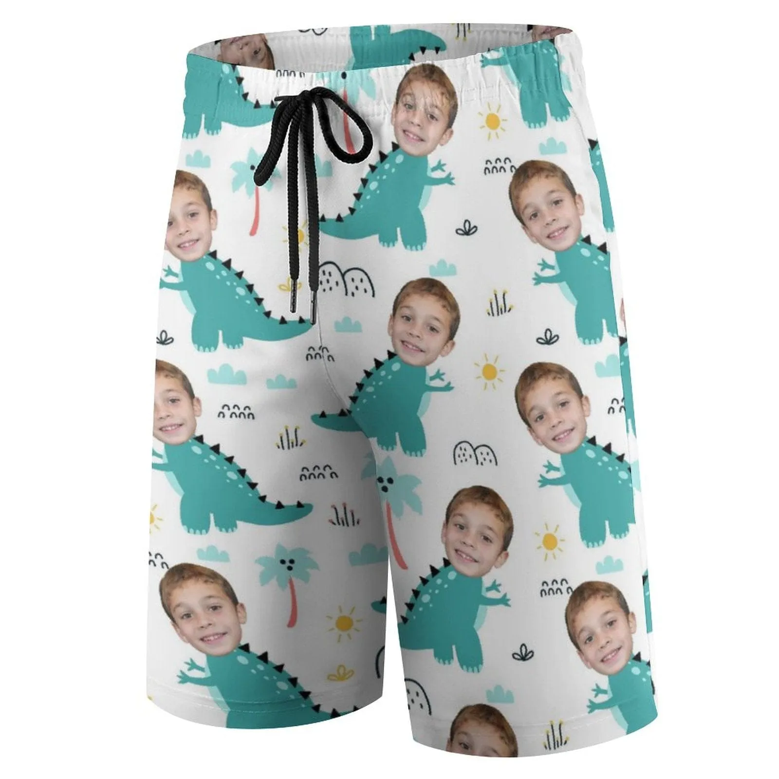 Custom Face Cyan Dinosaur Theme Teen Beach Shorts