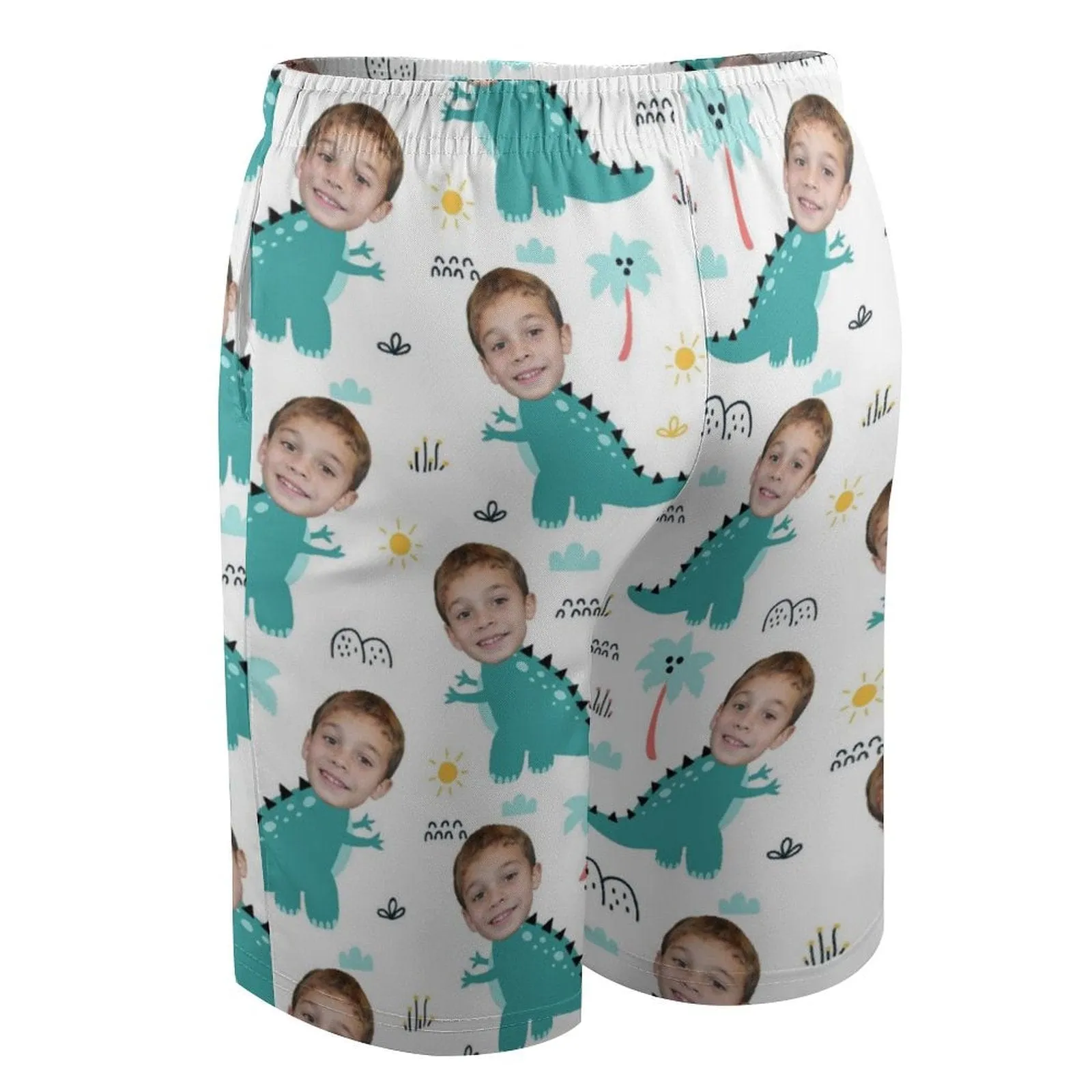 Custom Face Cyan Dinosaur Theme Teen Beach Shorts