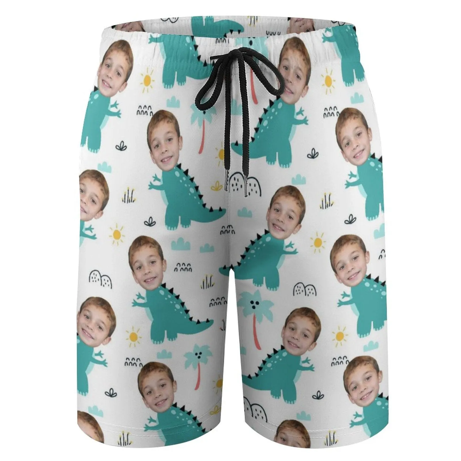 Custom Face Cyan Dinosaur Theme Teen Beach Shorts