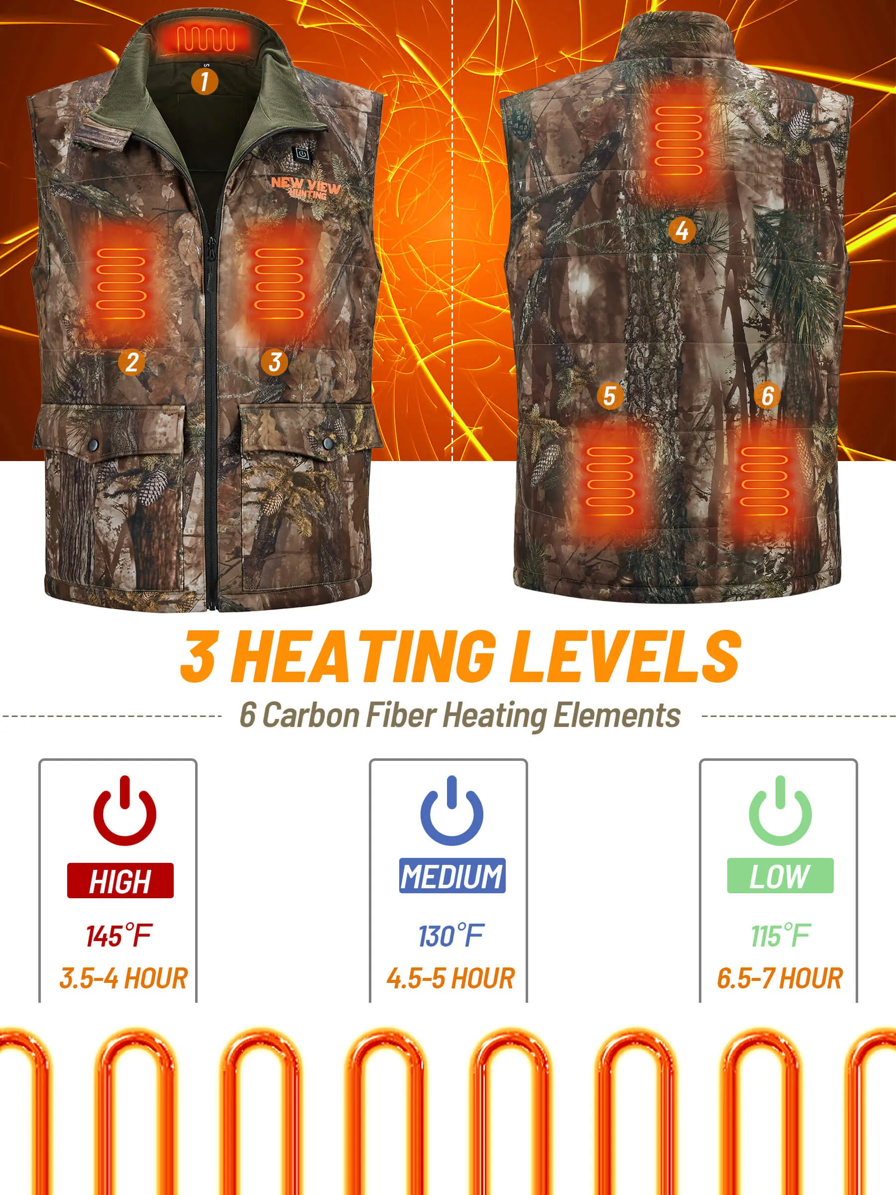 Men's Camo Heated Vest for Hunting, Power Bank Included