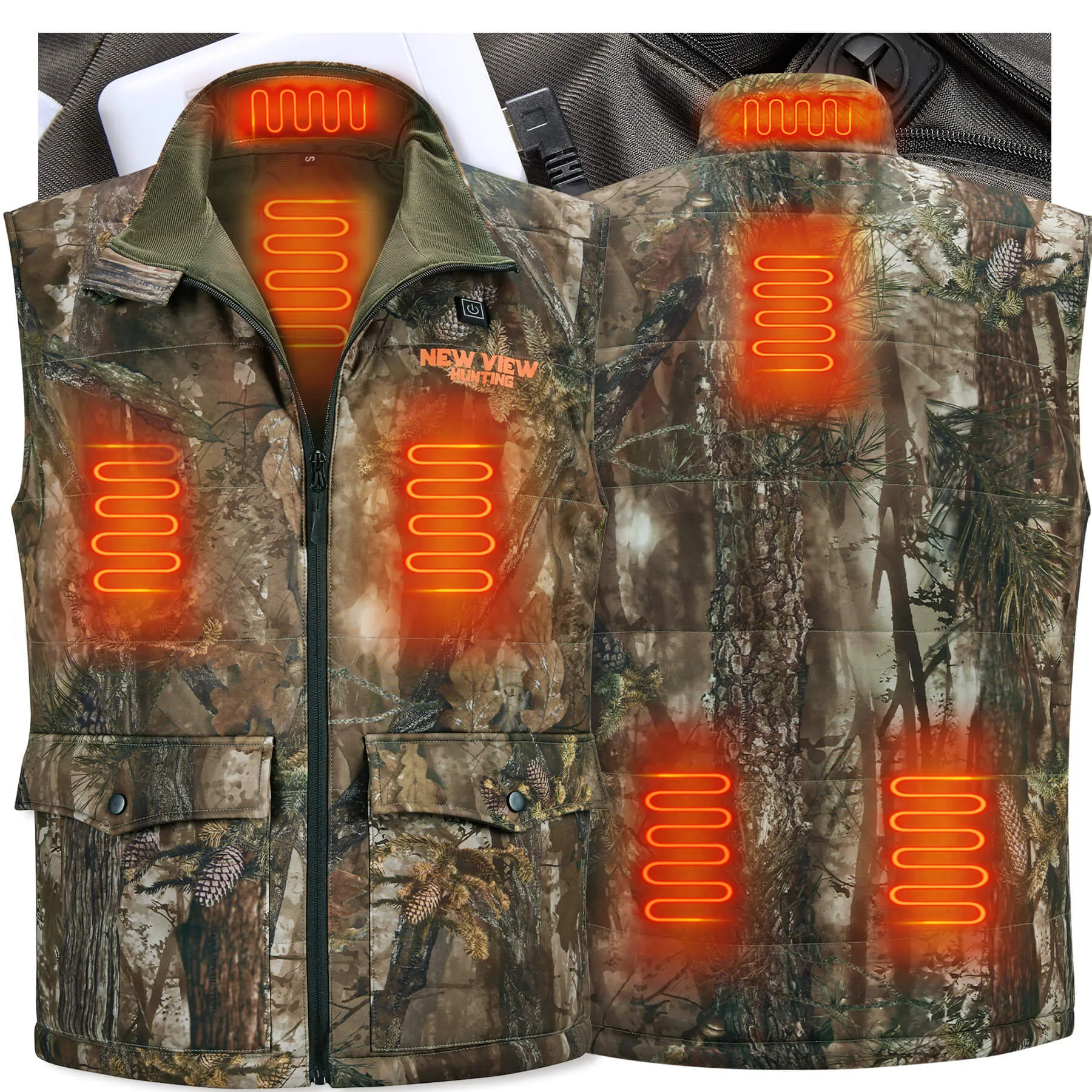 Men's Camo Heated Vest for Hunting, Power Bank Included