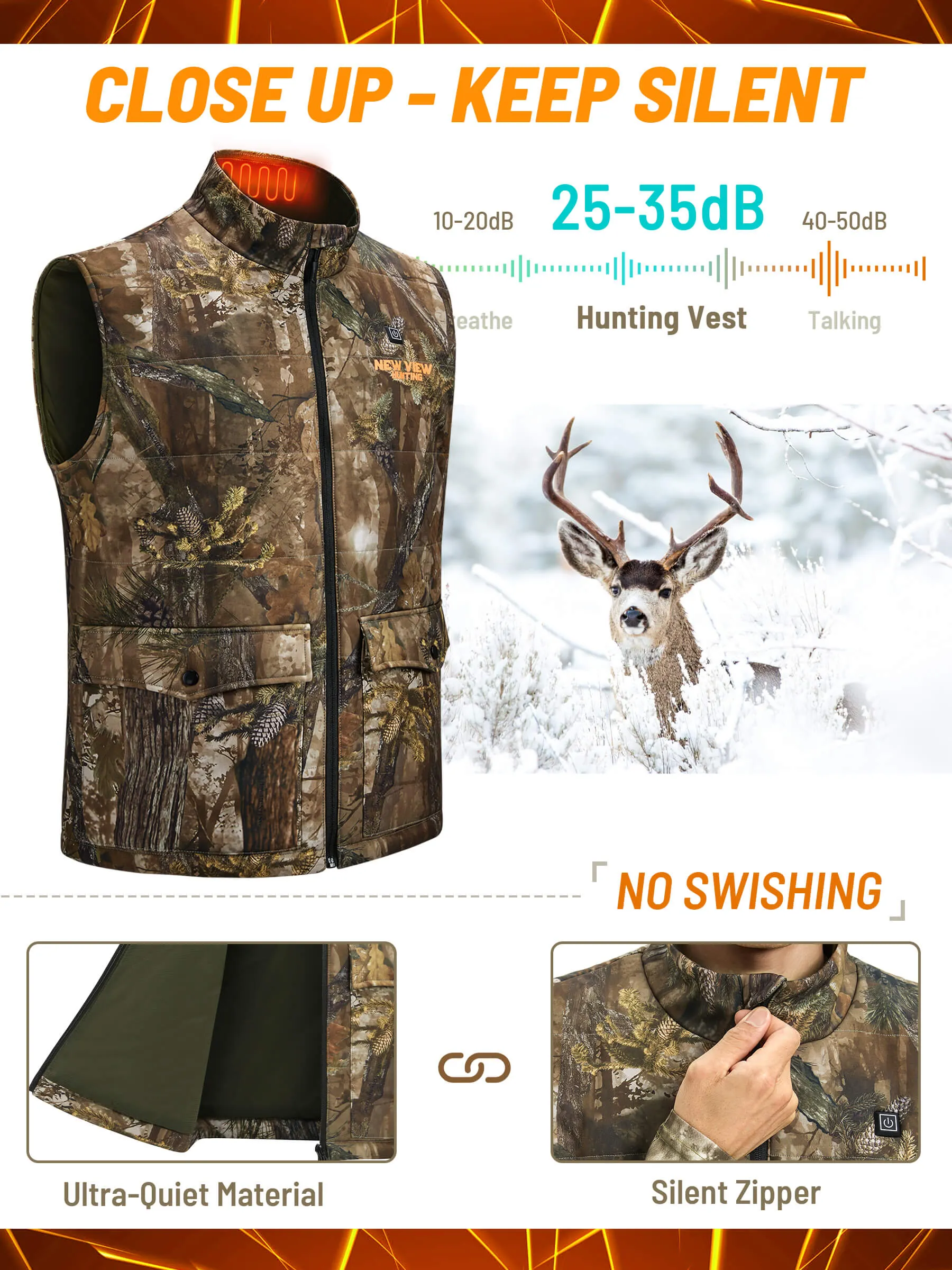 Men's Camo Heated Vest for Hunting, Power Bank Included