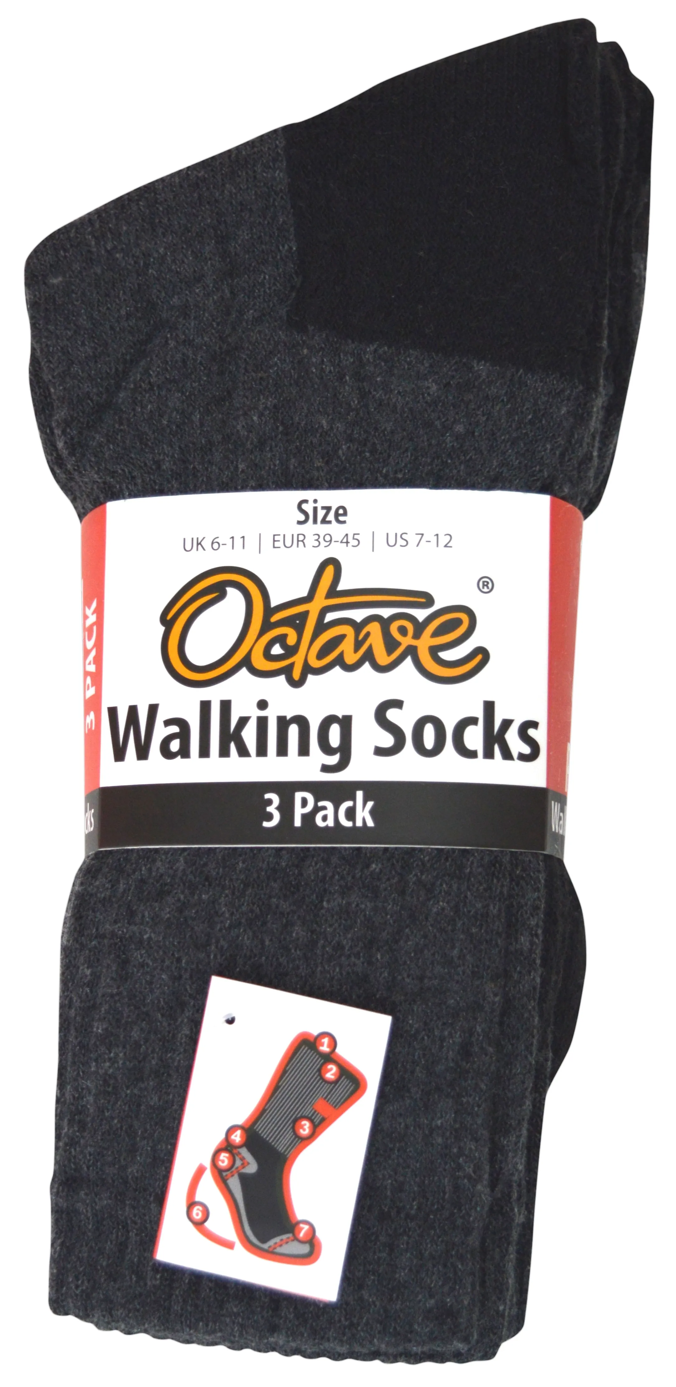 OCTAVE Ladies Trekking Cushioned Walking Socks Pack of 3 - Charcoal