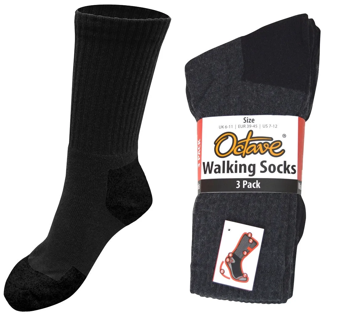 OCTAVE Mens Trekking Cushioned Walking Socks Pack of 3 - Charcoal