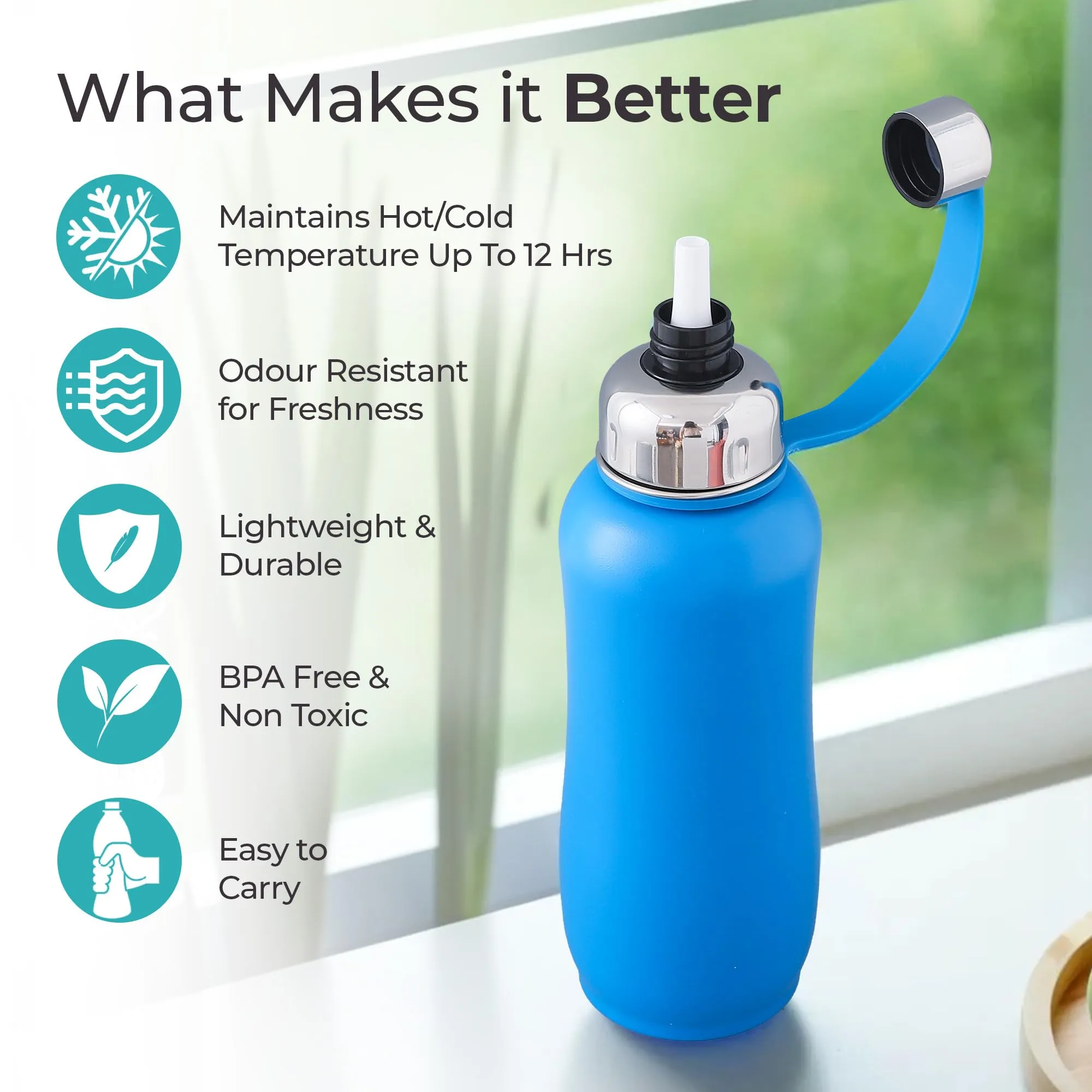 The Better Home Insulated Thermosteel Bottle 750ml | Small Flask Water Bottle for Kids School | Hot and Cold Water Bottle | Gym Bottles for Men/Women | Multi-Opening Cap | Gifting Items (Dark Blue)